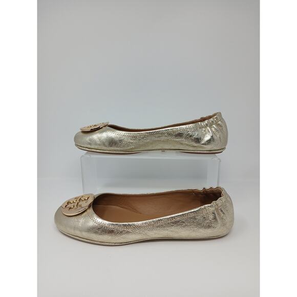 Tory Burch Minnie Travel Ballet With Logo Spark Gold Shoes Women’s Sz 10.5 New - Picture 5 of 16